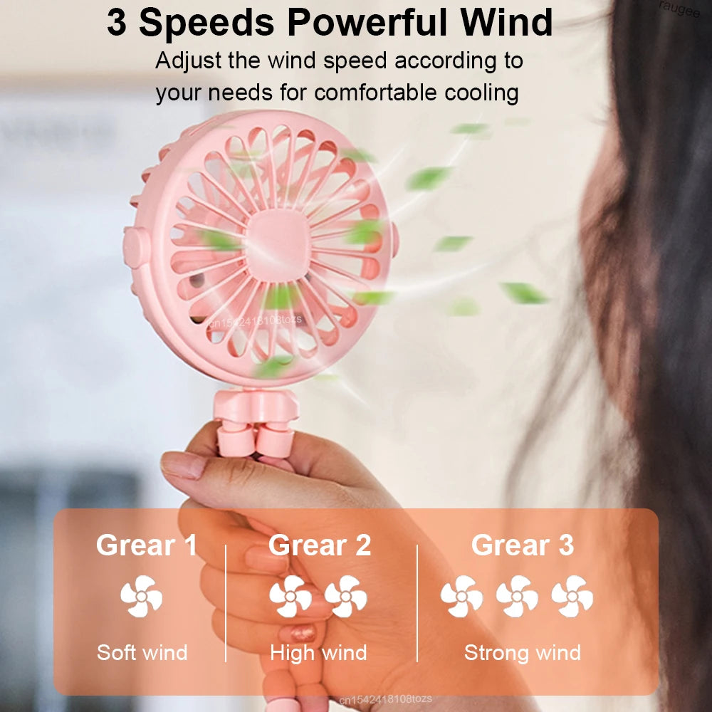 Stroller Fan Mini Portable Handheld Fan USB Rechargeable Baby Stroller Clip Fan 360° Rotate Mini Desk Fan with Flexible Tripod