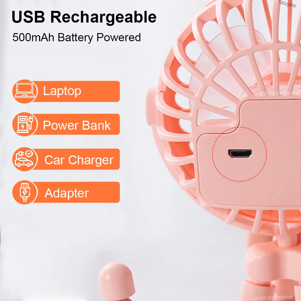 Stroller Fan Mini Portable Handheld Fan USB Rechargeable Baby Stroller Clip Fan 360° Rotate Mini Desk Fan with Flexible Tripod