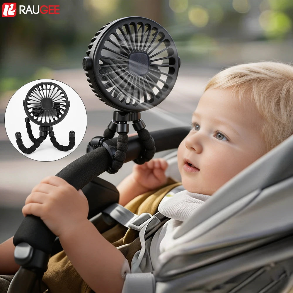 Stroller Fan Mini Portable Handheld Fan USB Rechargeable Baby Stroller Clip Fan 360° Rotate Mini Desk Fan with Flexible Tripod