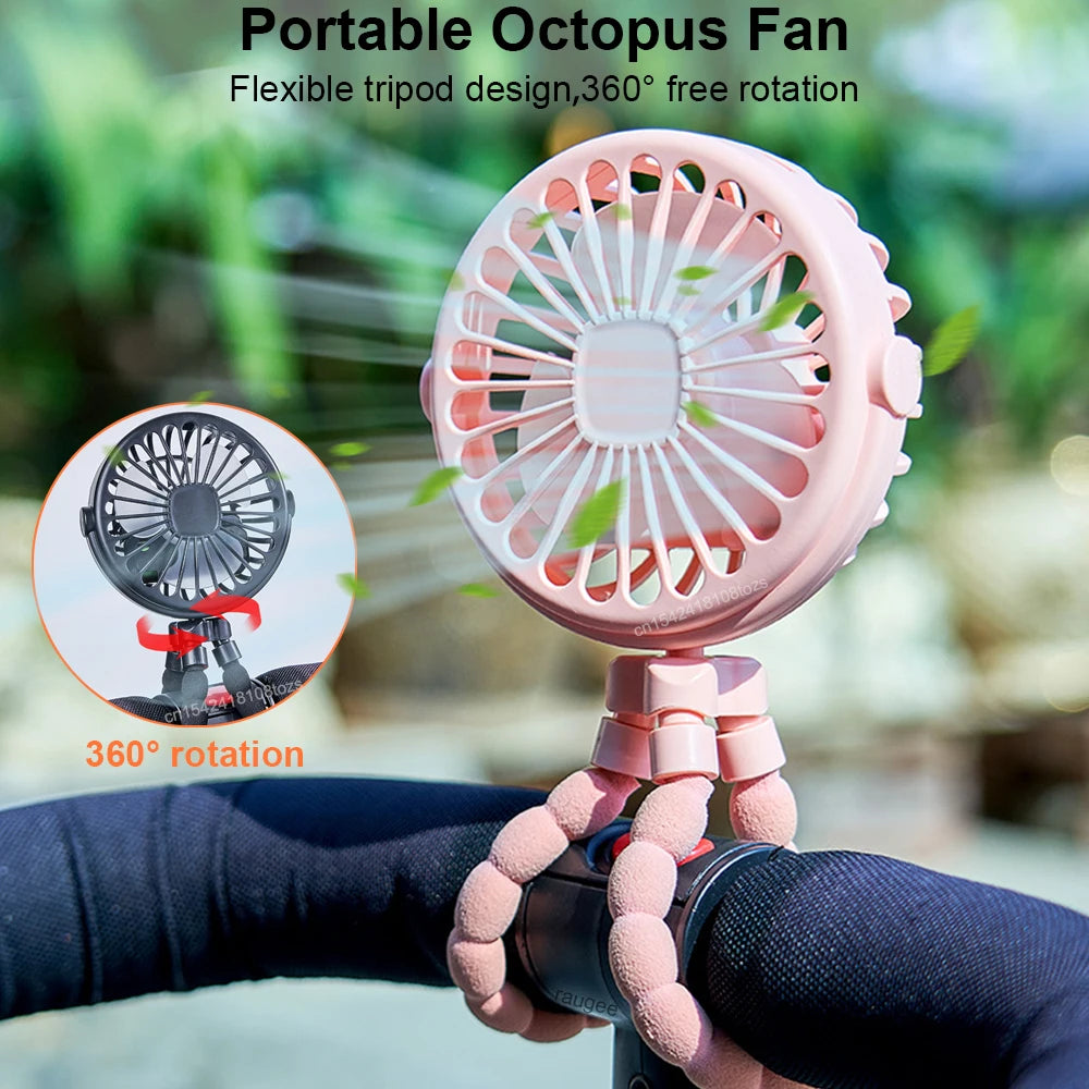 Stroller Fan Mini Portable Handheld Fan USB Rechargeable Baby Stroller Clip Fan 360° Rotate Mini Desk Fan with Flexible Tripod