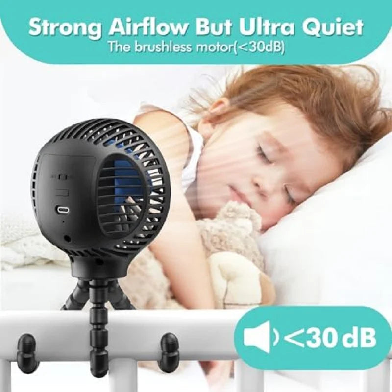 Baby Stroller Fan Rechargeable Battery Operated Portable USB Fan Mini Handheld Clip on Fan for Car Seat Crib Stroller Accessorie